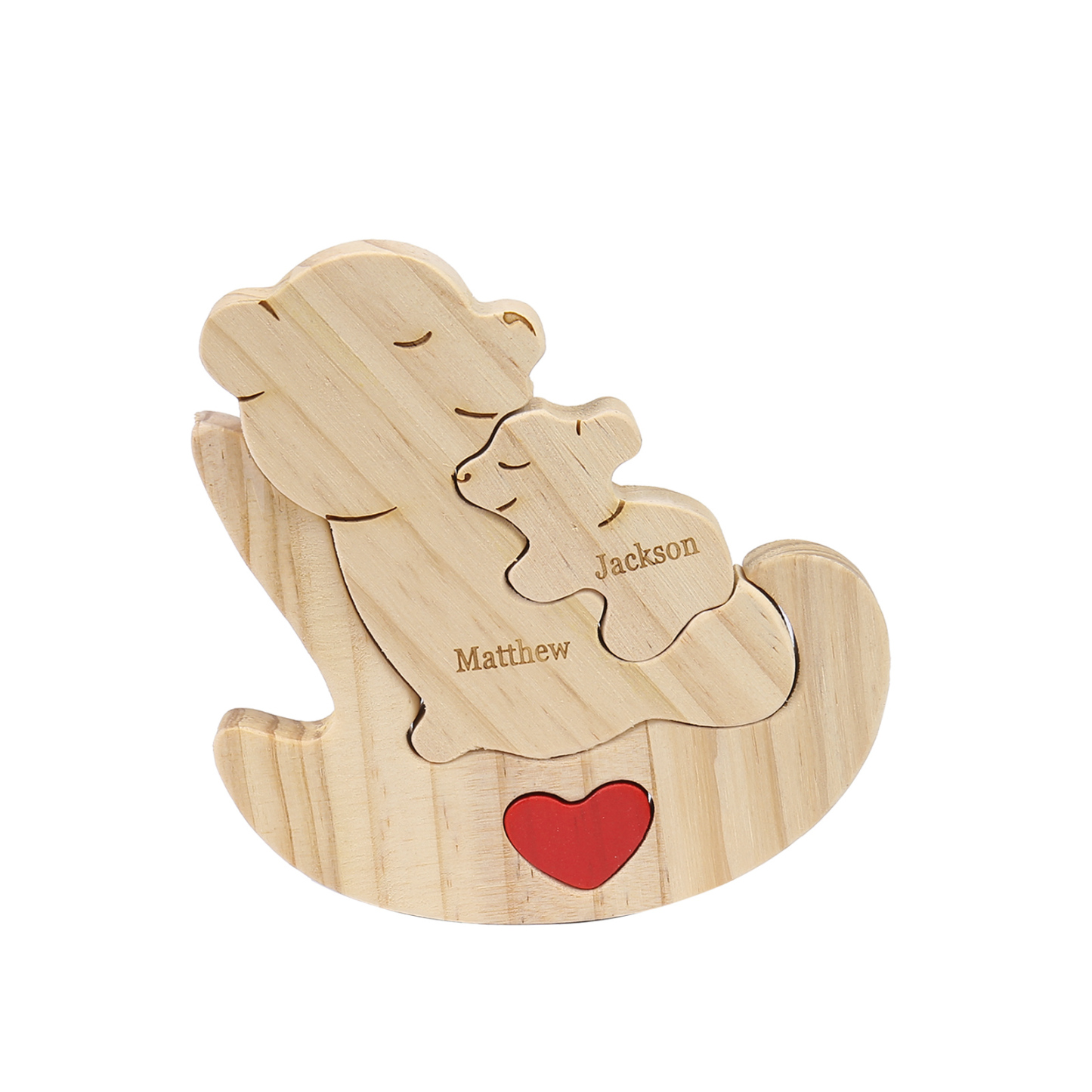 Personalised Wooden Bear Family Puzzles Custom 2 Names Animal Heart Ornaments Fathers Day Gifts-Jessemade AU