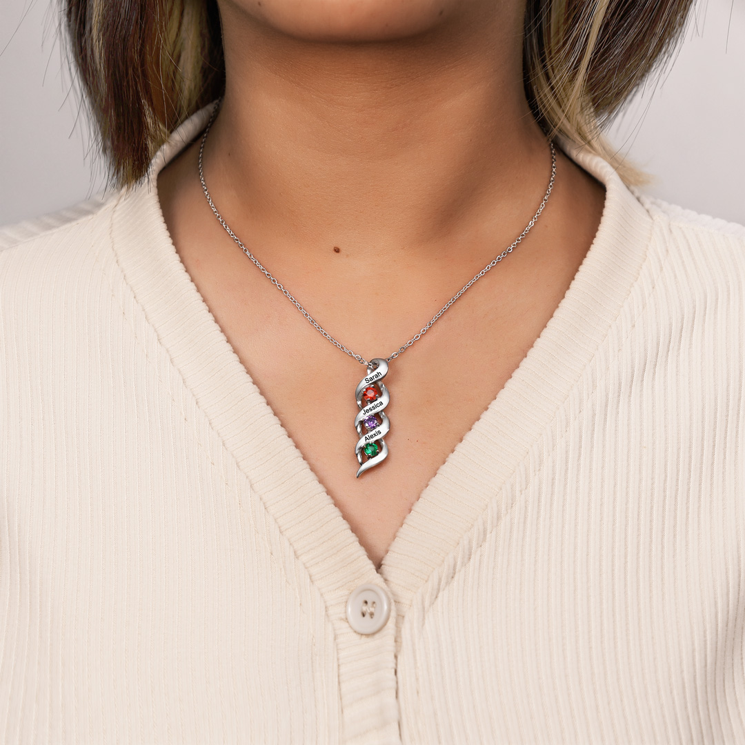 Personalised Birthstone Necklace Bracelet Set Cascading Pendant Heart Bangle Custom with 3 Birthstones 3 Names Christmas Gift-Jessemade AU