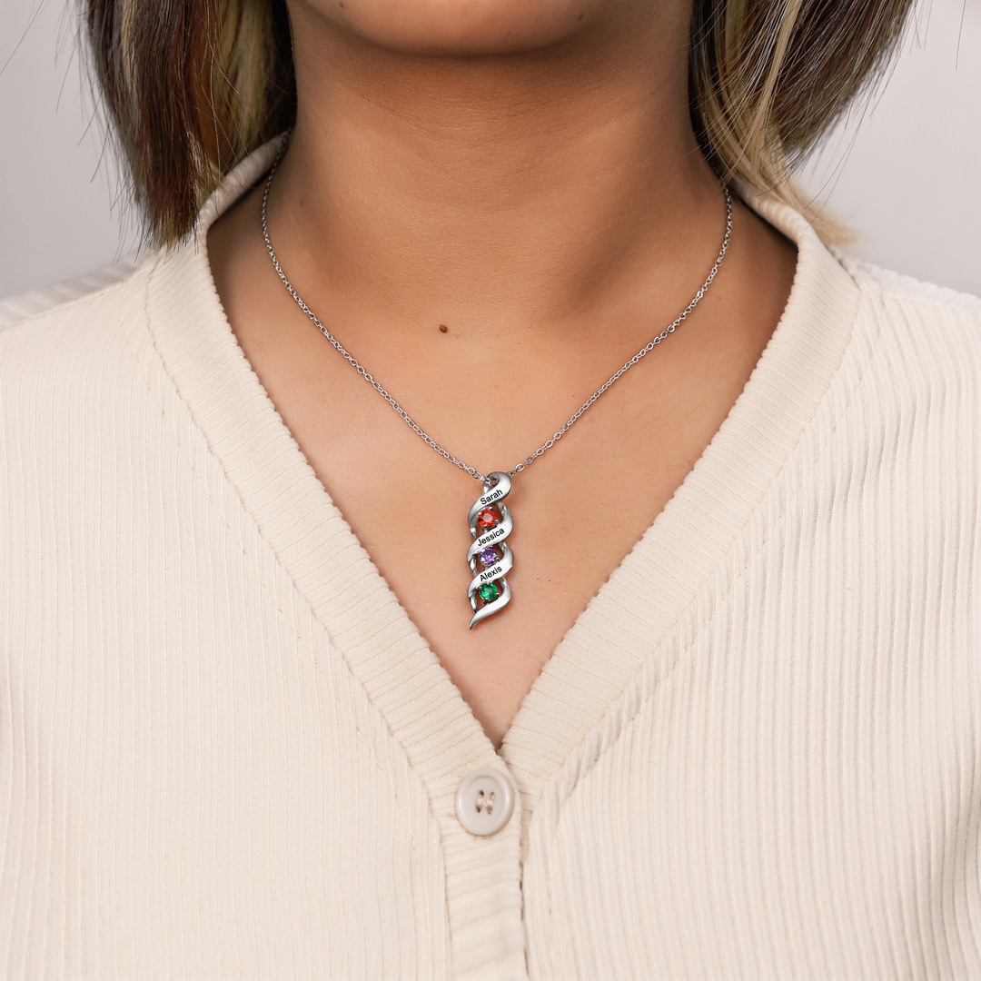 Personalised Birthstone Necklace Bracelet Set Cascading Pendant Heart Bangle Custom with 3 Birthstones 3 Names Christmas Gift-Jessemade AU