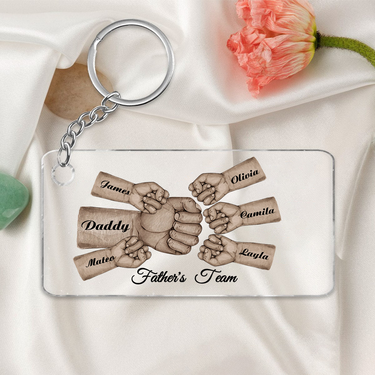 6 Names - Personalised Text & Name Acrylic Keychain Fist Bump Fathers Day Gifts for Dad/Grandpa-Jessemade AU