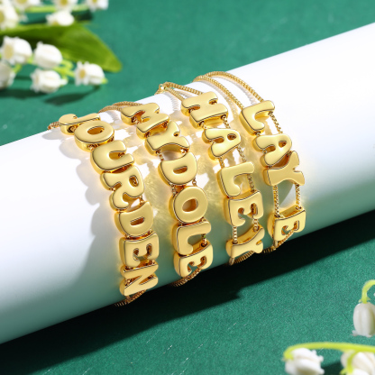 Personalised 3D Name Bracelet Custom Adjustable 5 Letter Gift for Her