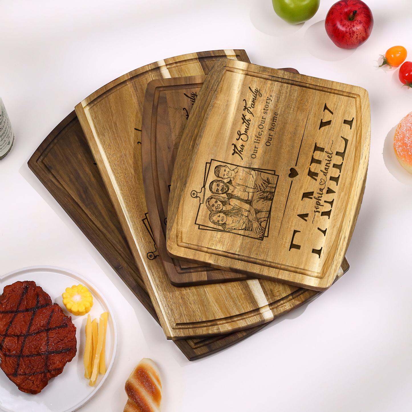 Personalised Family Cutting Board Custom 1 Photo & 2 Texts & 2 Names Cutting Board Creative Gifts-Jessemade AU