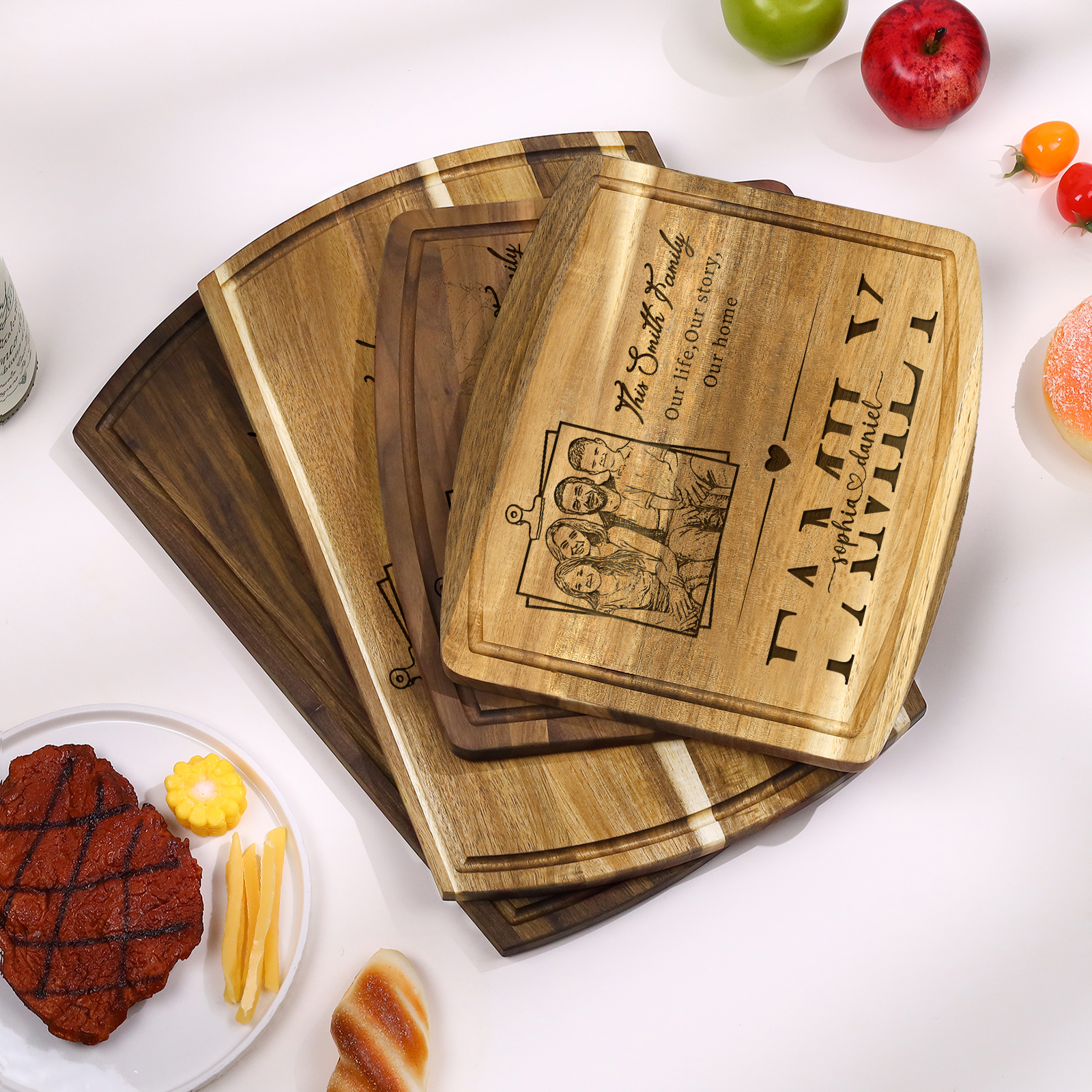 Personalised Family Cutting Board Custom 1 Photo & 2 Texts & 2 Names Cutting Board Creative Gifts-Jessemade AU