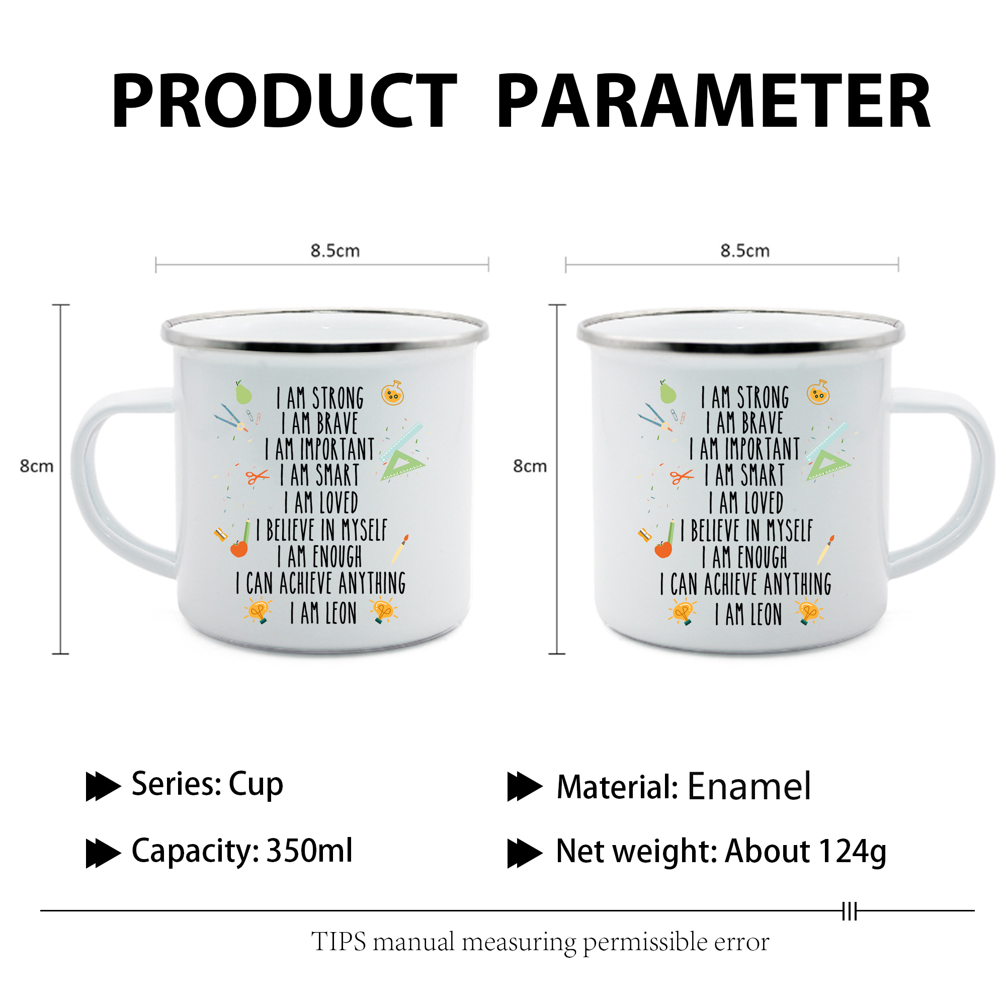 Personalised Enamel Mug Custom 1 Name Cup Back to School Gift for Kids - I Am Strong, I Am Brave, I Am Important-Jessemade AU