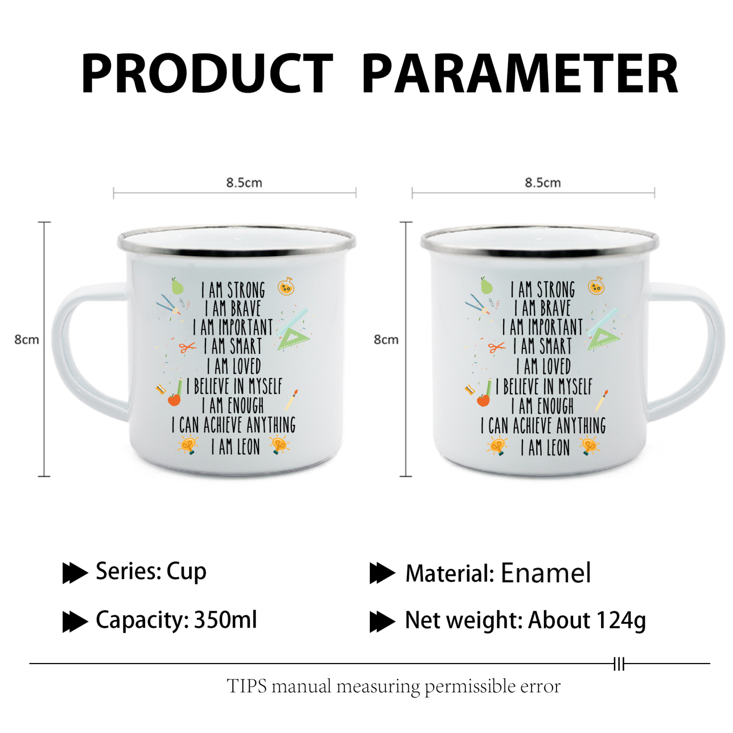 Personalised Enamel Mug Custom 1 Name Cup Back to School Gift for Kids - I Am Strong, I Am Brave, I Am Important-Jessemade AU