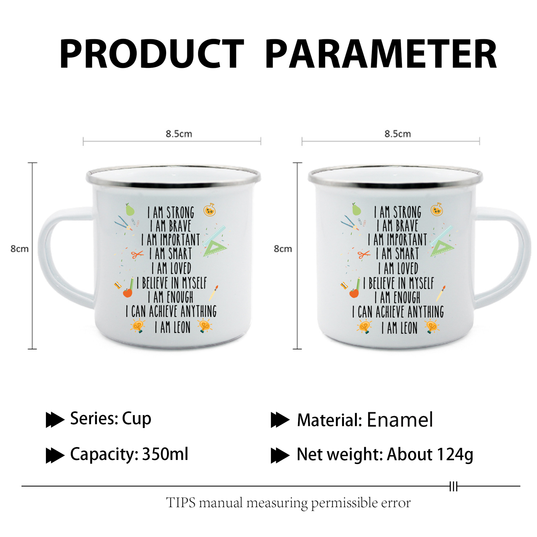 Personalised Enamel Mug Custom 1 Name Cup Back to School Gift for Kids - I Am Strong, I Am Brave, I Am Important-Jessemade AU