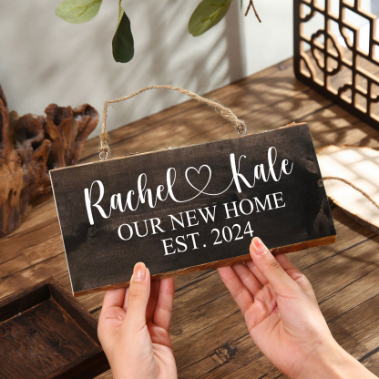 Personalised 2 Names Rectangle Hanging Ornament Custom Text & Date Wooden Sign Home Decor Gifts for Couple-Jessemade AU