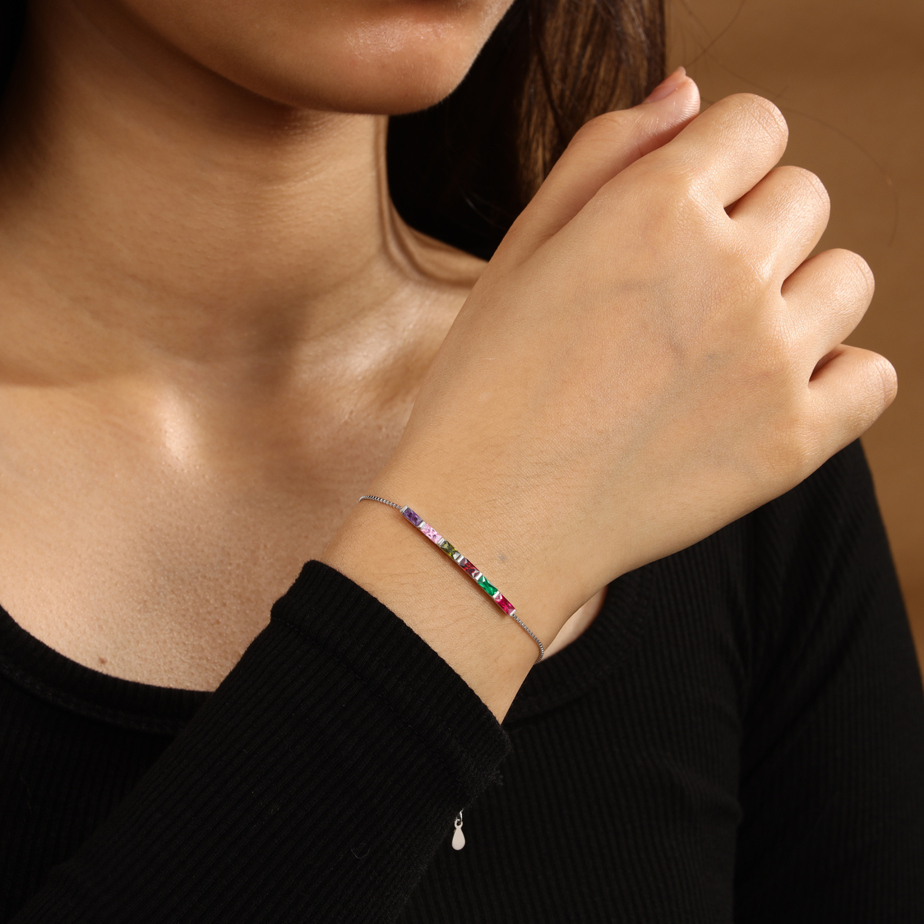 S925 Silver Custom 5 Birthstones Bracelet Gold Adjustable Bracelet Personalised Birthday Gift for Her