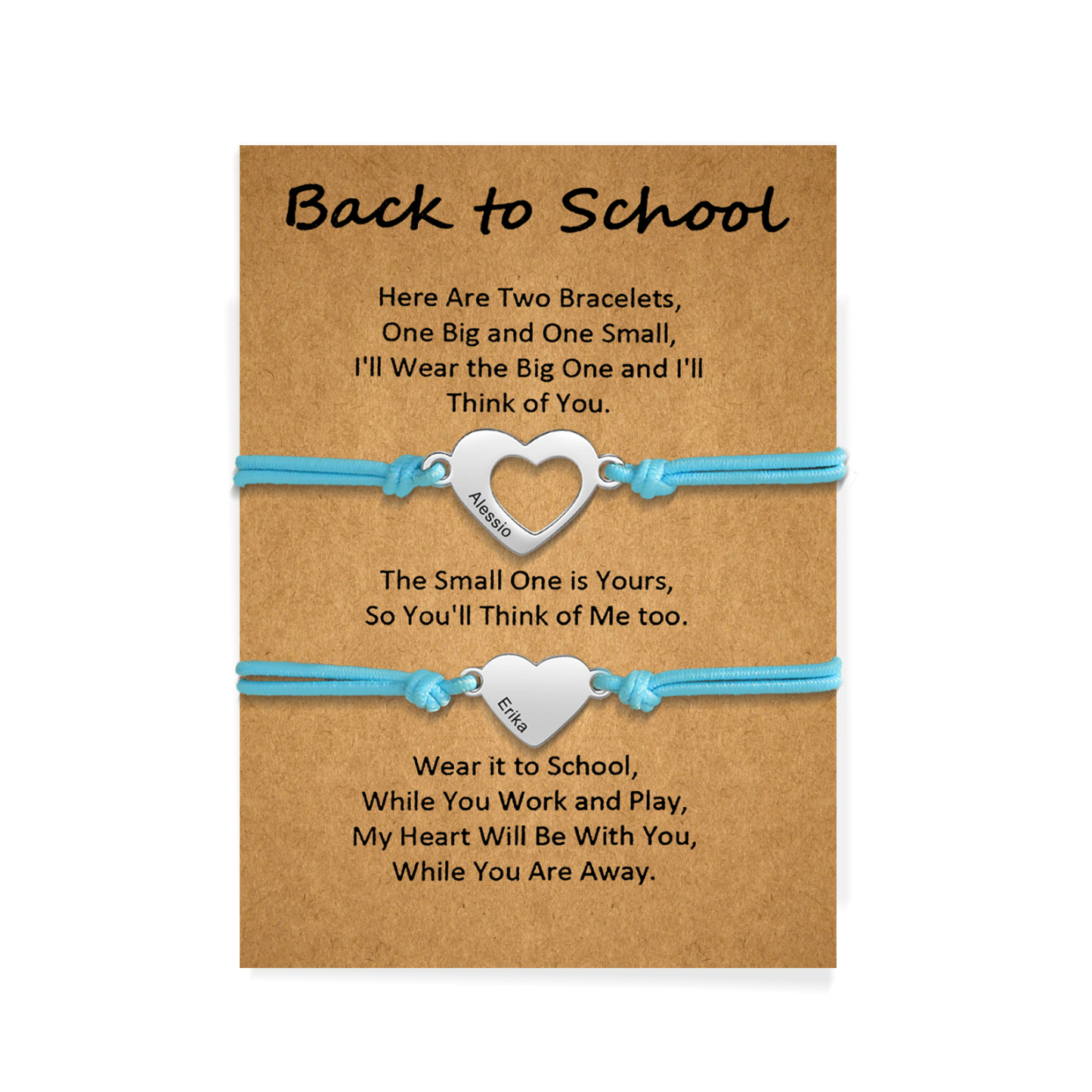 2 Pcs Heart Bracelet Set Custom 2 Names Adjustable Bracelets Back to School Gift for Daughter Granddaughter-Jessemade AU