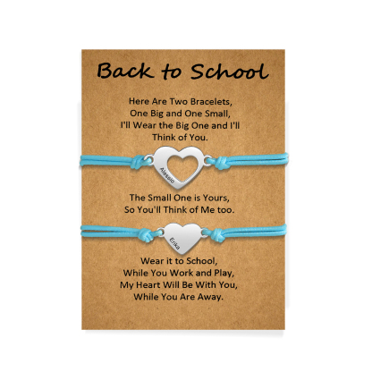 2 Pcs Heart Bracelet Set Custom 2 Names Adjustable Bracelets Back to School Gift for Daughter Granddaughter-Jessemade AU