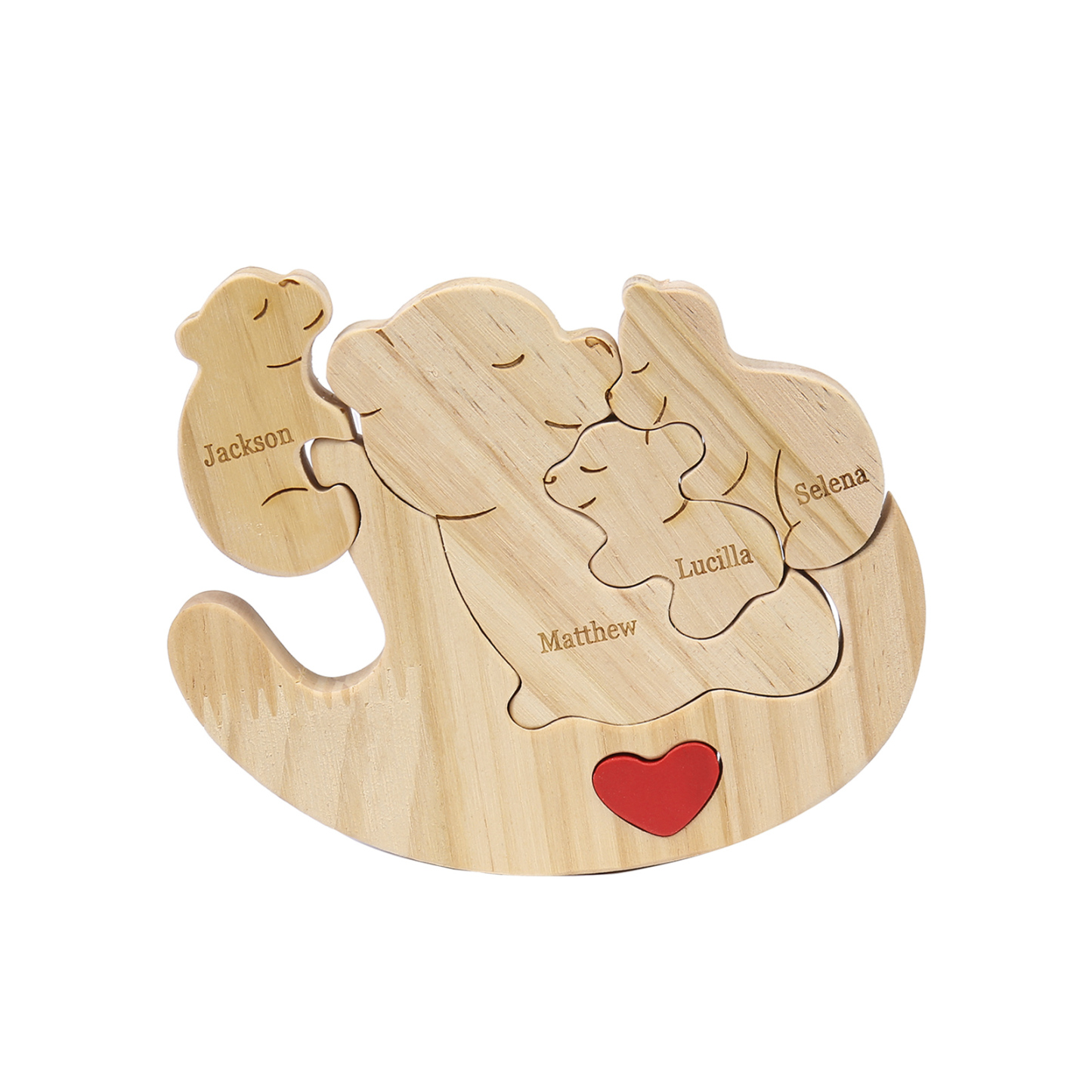 Personalised Wooden Bear Family Puzzles Custom 4 Names Animal Heart Ornaments Fathers Day Gifts-Jessemade AU