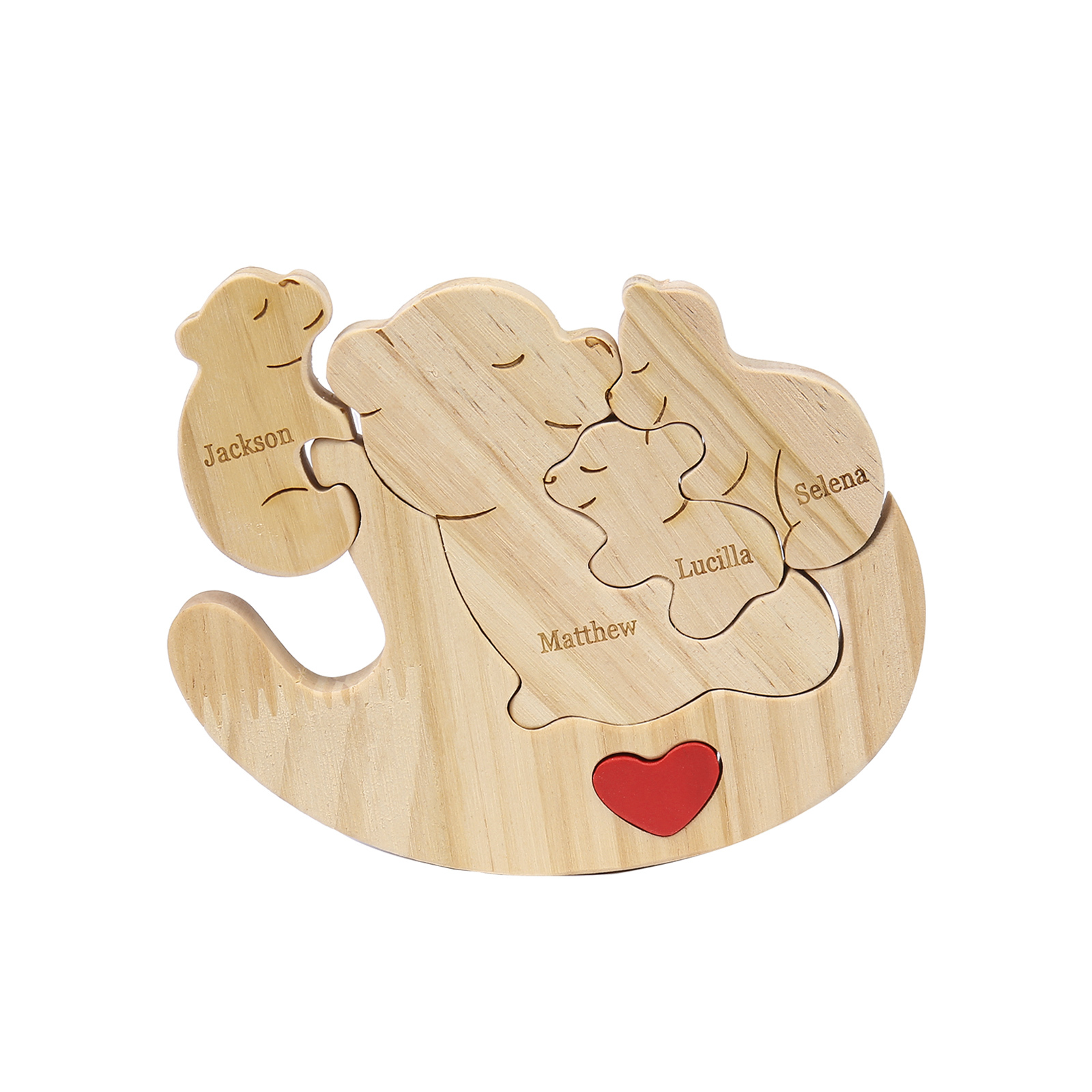 Personalised Wooden Bear Family Puzzles Custom 4 Names Animal Heart Ornaments Fathers Day Gifts-Jessemade AU