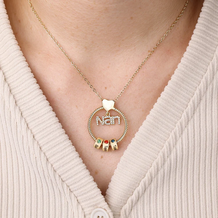 3 Names - Personalised Nan Necklace Custom Names 3 Birthstones Circle Pendant Necklace Christmas Gift for Grandma Nana-Jessemade AU