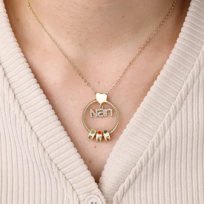 3 Names - Personalised Nan Necklace Custom Names 3 Birthstones Circle Pendant Necklace Christmas Gift for Grandma Nana-Jessemade AU