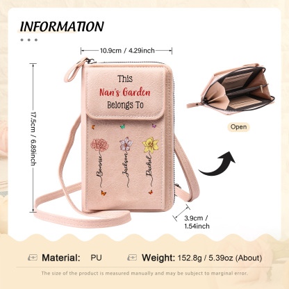 Personalised Crossbody Phone Purse Custom 1-6 Names & Birthflower Wallet Birthday Gift for Nan | Jessemade