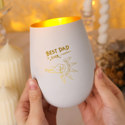 Personalised Glass Candle Holder – Best Dad Ever – Customised with 2–7 Fist Bumps and Names