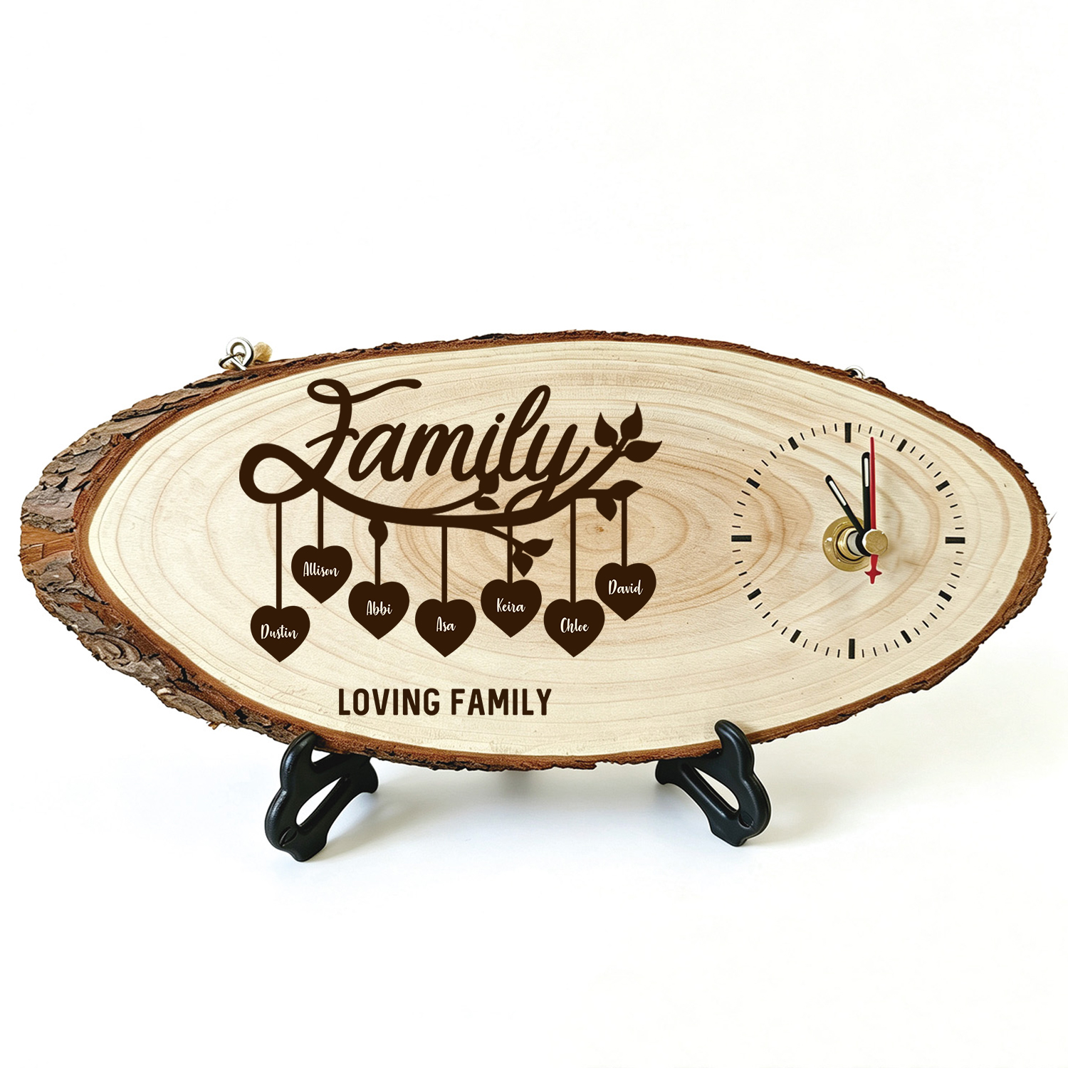 Personalised Wooden Family Tree Clock with 2 to 10 Names