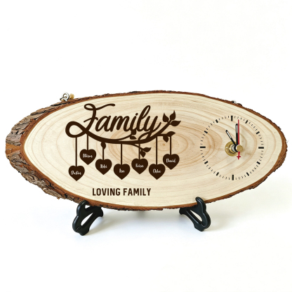 Personalised Wooden Family Tree Clock with 2 to 10 Names