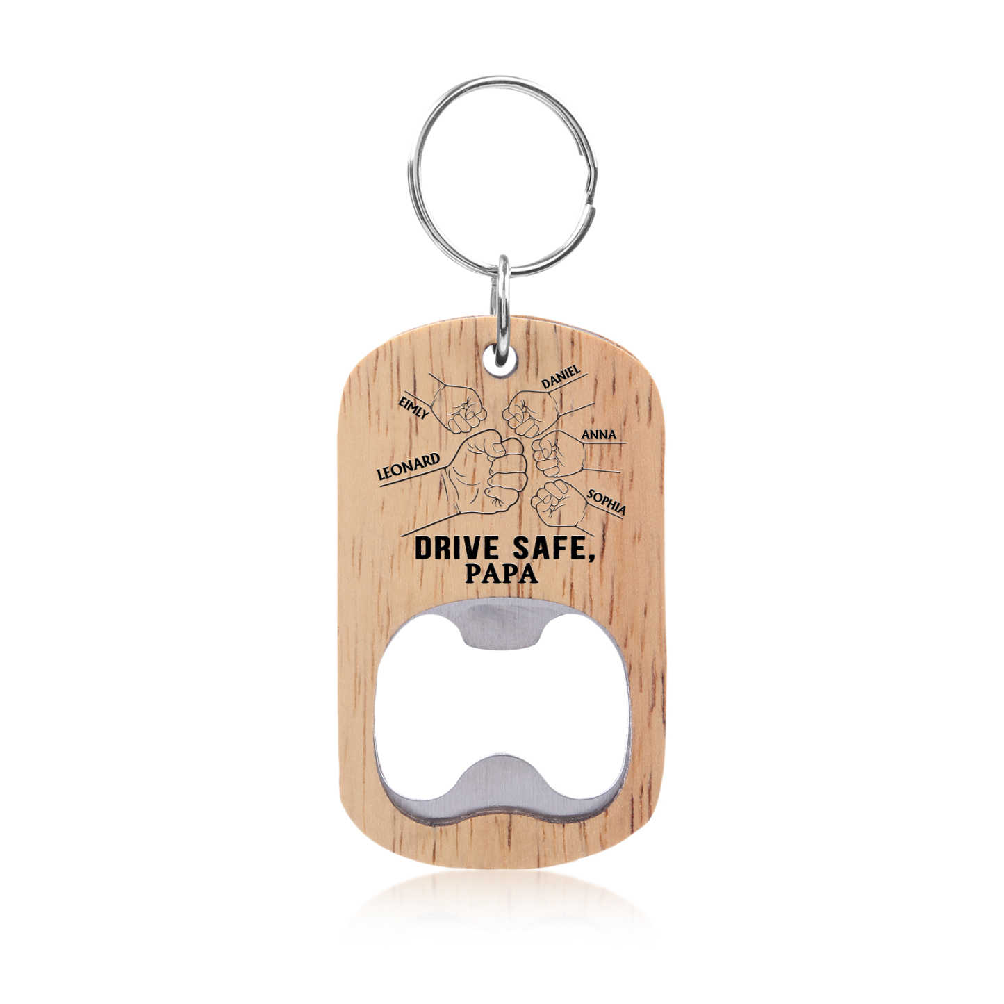 Drive Safe - Personalised 1 Text & 5 Names Bottle Opener Keychain Fist Bump Keychain Fathers Day Gifts for Dad/Grandpa-Jessemade AU