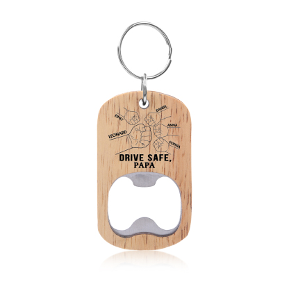 Drive Safe - Personalised 1 Text & 5 Names Bottle Opener Keychain Fist Bump Keychain Fathers Day Gifts for Dad/Grandpa-Jessemade AU