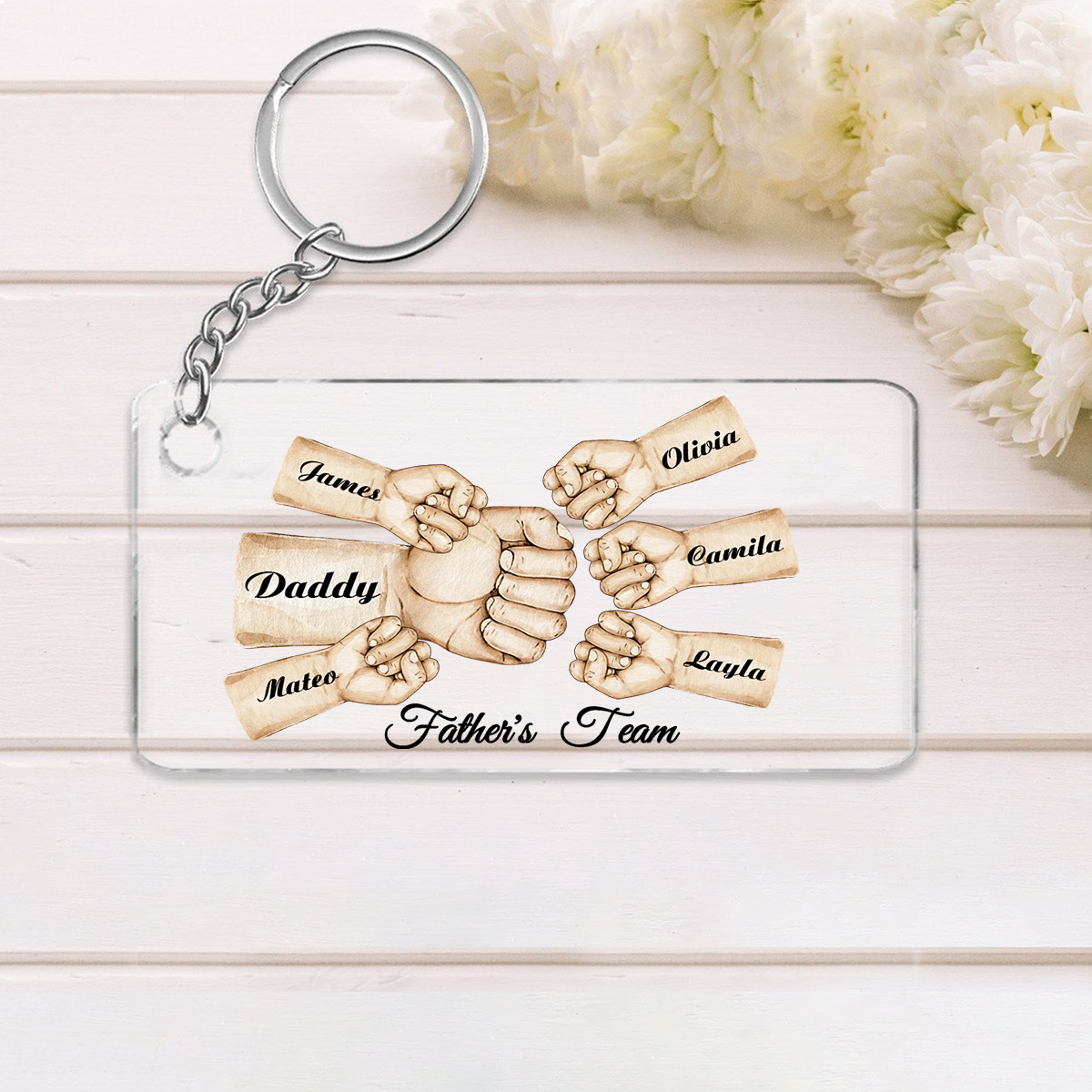 6 Names - Personalised Text & Name Acrylic Keychain Fist Bump Fathers Day Gifts for Dad/Grandpa-Jessemade AU
