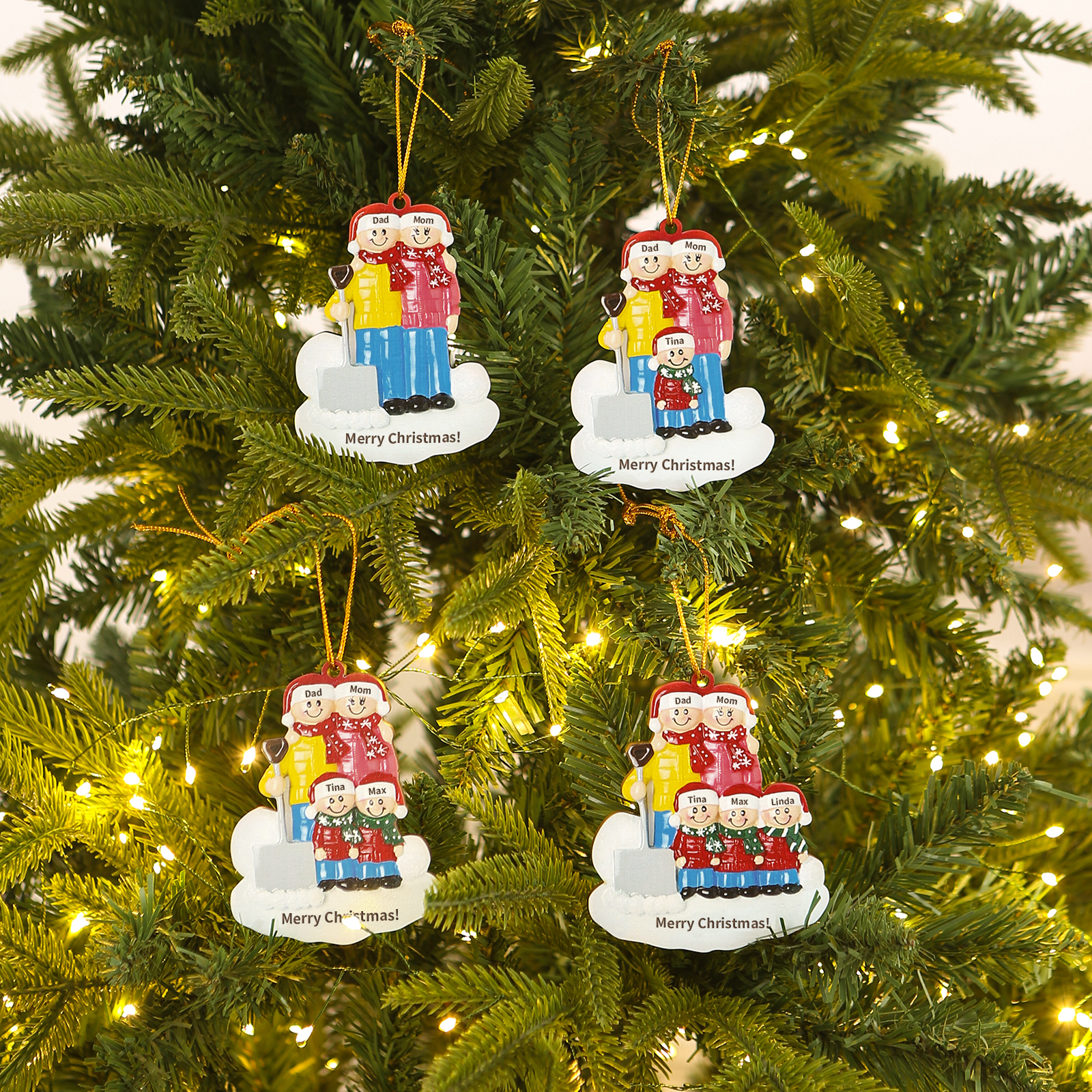 Snow Shoveling Family Personalised Wooden Christmas Ornament with Custom 5 Names-Jessemade AU