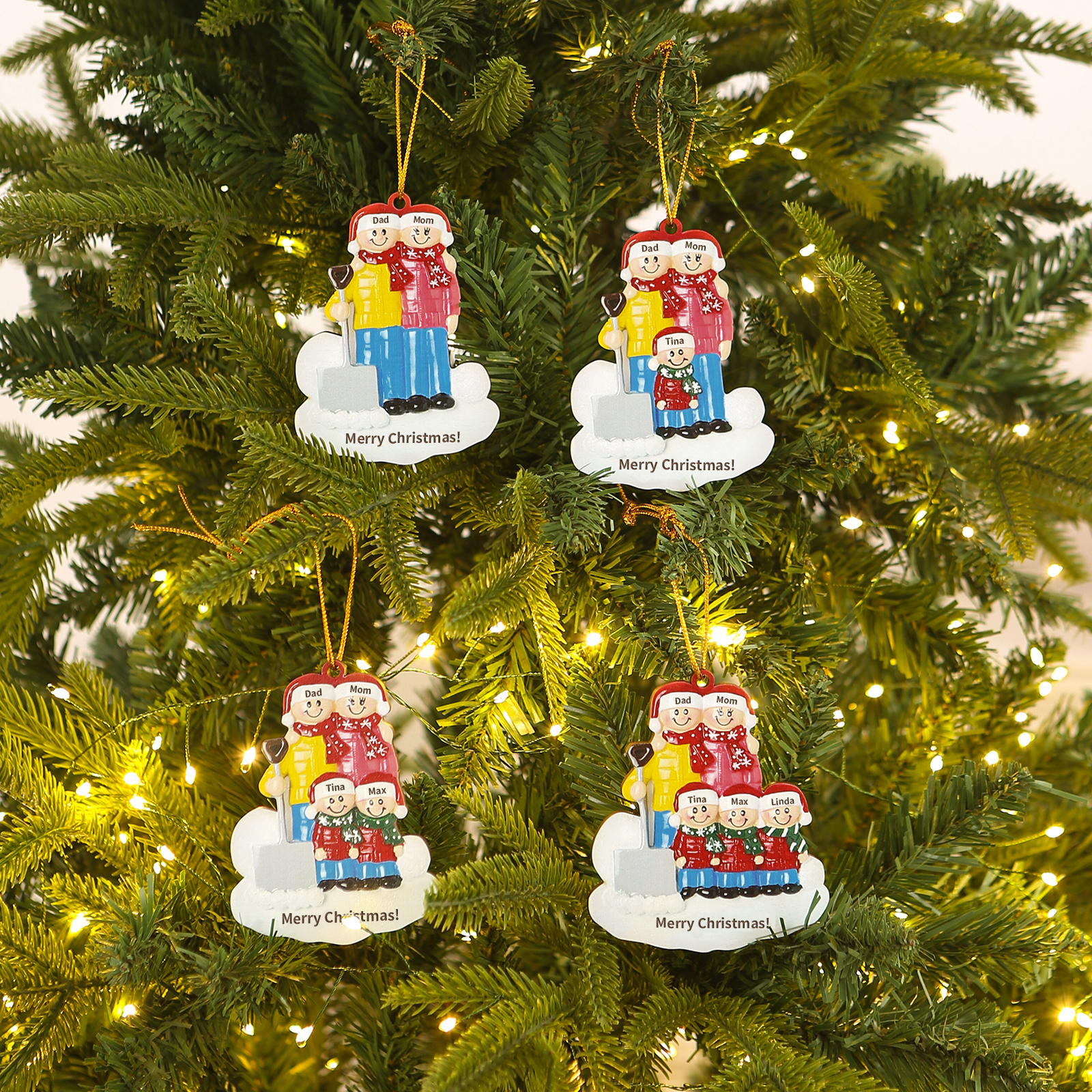 Snow Shoveling Family Personalised Wooden Christmas Ornament with Custom 5 Names-Jessemade AU