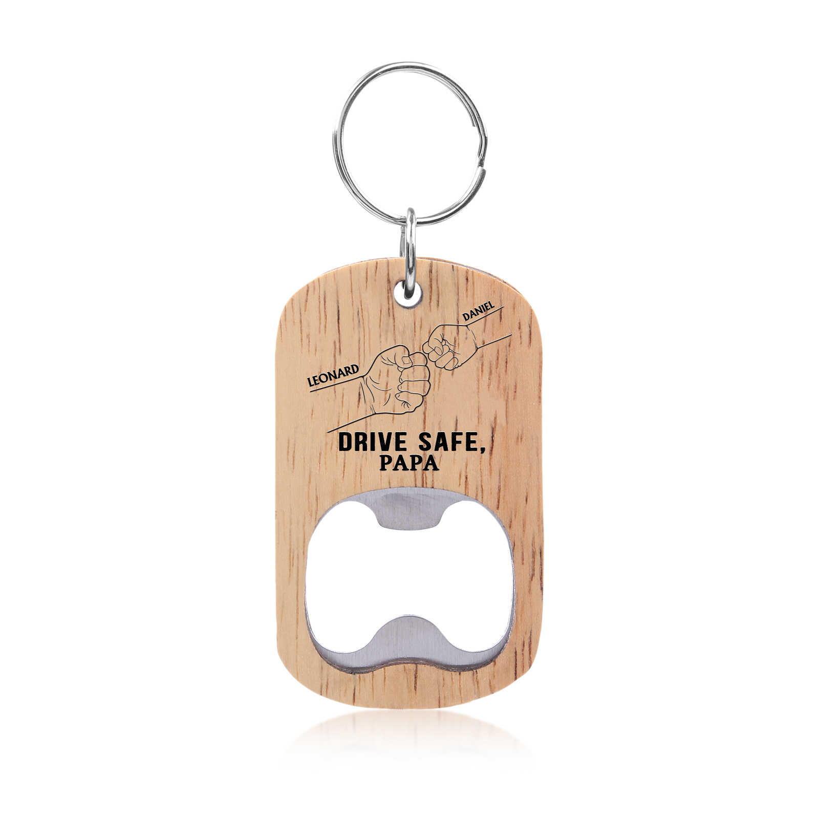 Drive Safe - Personalised 1 Text & 2 Names Bottle Opener Keychain Fist Bump Keychain Fathers Day Gifts for Dad/Grandpa-Jessemade AU