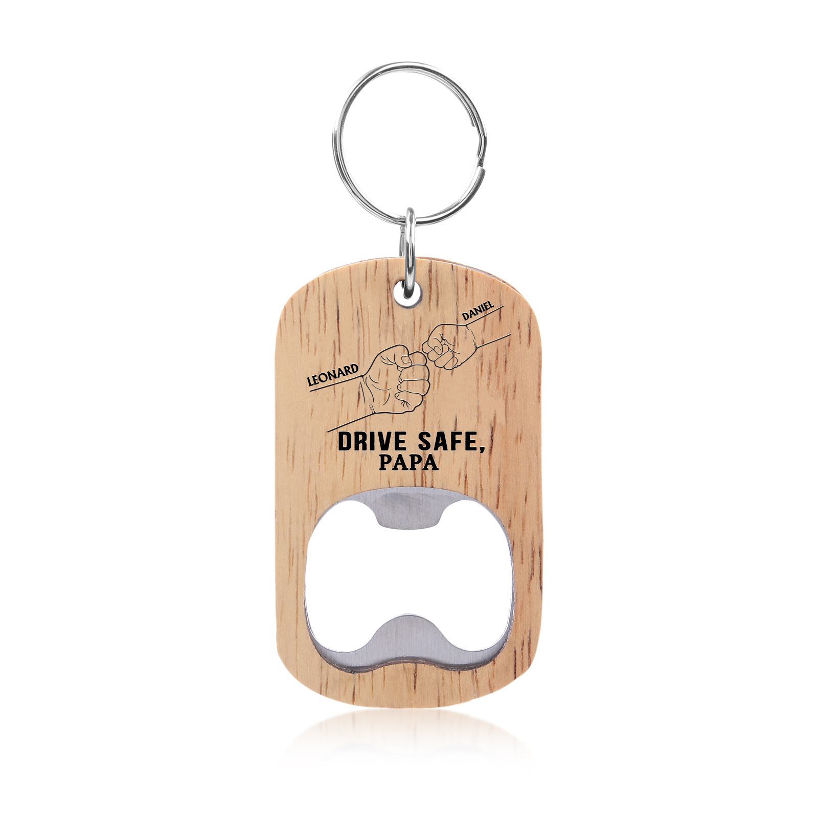 Drive Safe - Personalised 1 Text & 2 Names Bottle Opener Keychain Fist Bump Keychain Fathers Day Gifts for Dad/Grandpa-Jessemade AU