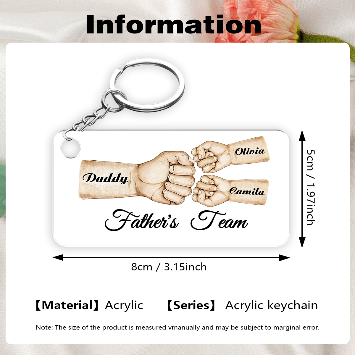 3 Names - Personalised Text & Name Acrylic Keychain Fist Bump Fathers Day Gifts for Dad/Grandpa-Jessemade AU