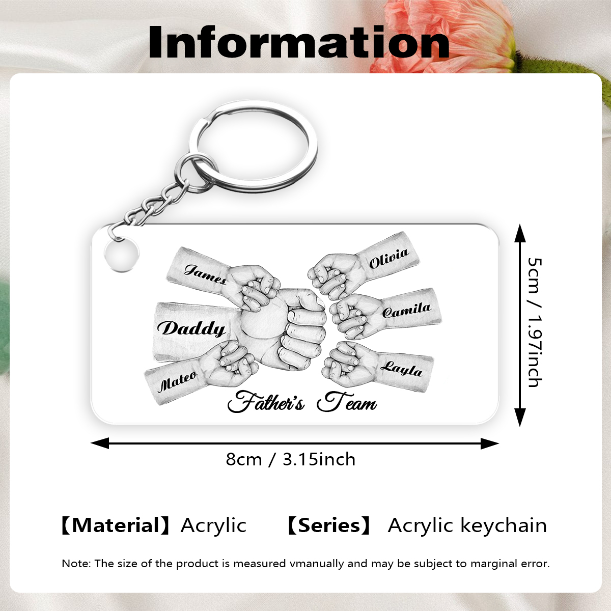 6 Names - Personalised Text & Name Acrylic Keychain Fist Bump Fathers Day Gifts for Dad/Grandpa-Jessemade AU