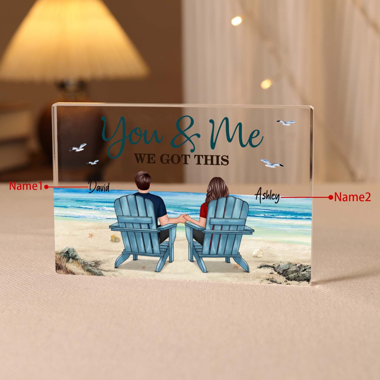 Personalised 2 Names Acrylic Rectangle Keepsake Couple Sitting Beach Acrylic Plaque - You & Me We Got This-Jessemade AU