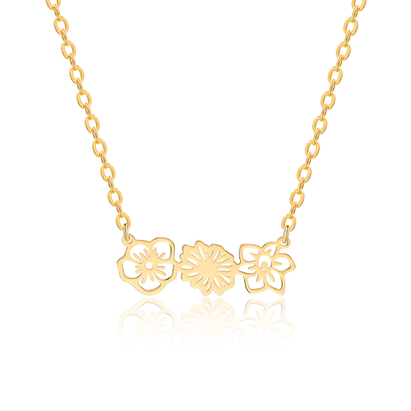 Personalised 3 Birthday Flowers Necklace Gold Custom Pendant Necklace Birthday Gift for Her-Jessemade AU