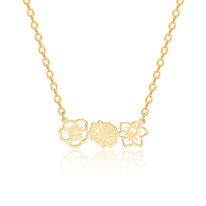 Personalised 3 Birthday Flowers Necklace Gold Custom Pendant Necklace Birthday Gift for Her-Jessemade AU