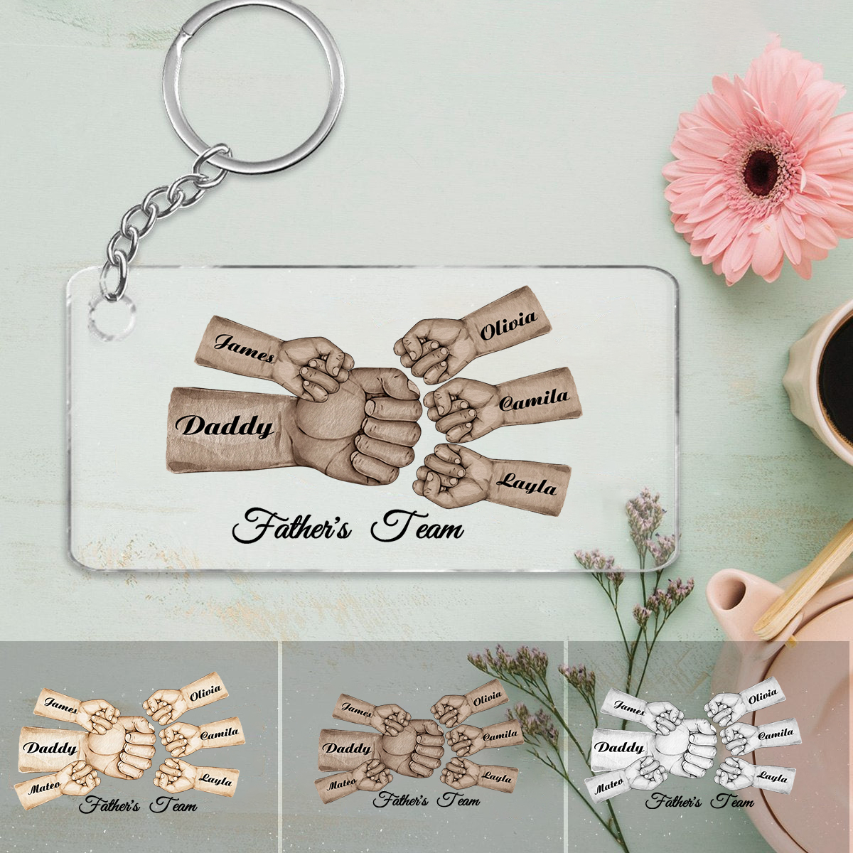 5 Names - Personalised Text & Name Acrylic Keychain Fist Bump Fathers Day Gifts for Dad/Grandpa-Jessemade AU