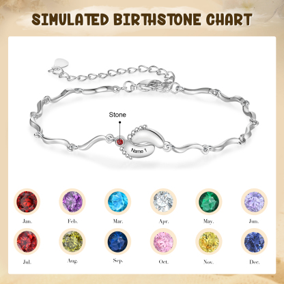 Personalised Baby Feet Bracelet Custom 1 Birthstone & 1 Name Adjustable Bracelet Gift for Her-Jessemade AU