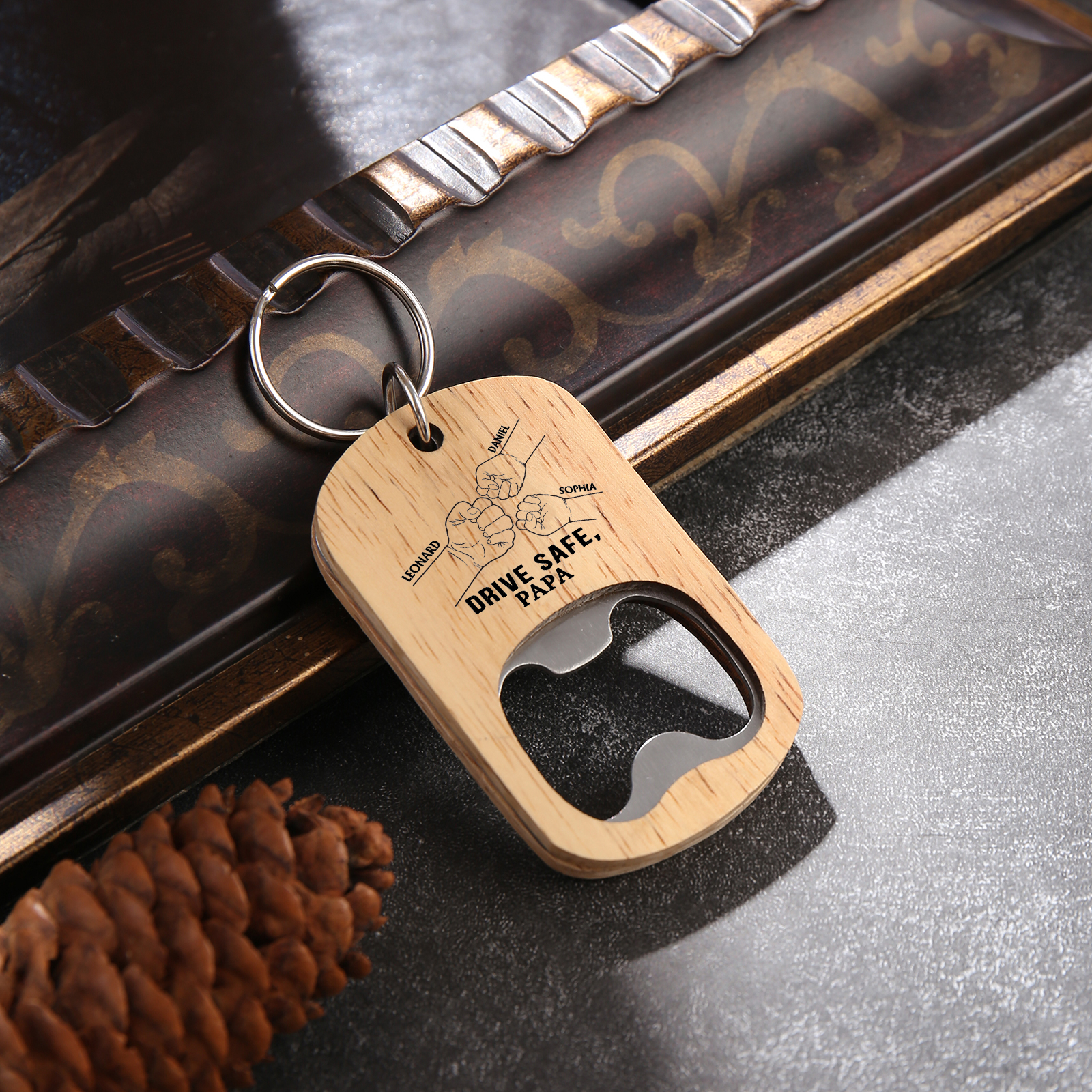 Drive Safe - Personalised 1 Text & 3 Names Bottle Opener Keychain Fist Bump Keychain Fathers Day Gifts for Dad/Grandpa-Jessemade AU