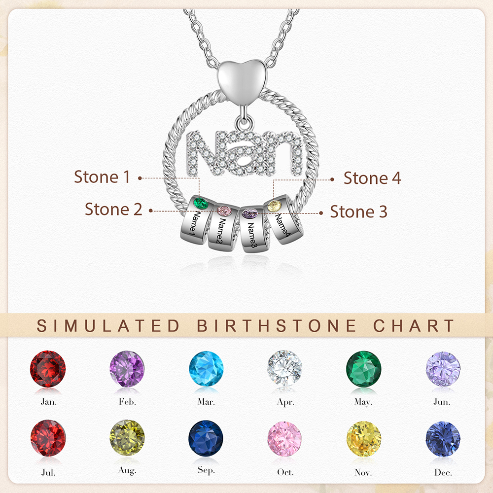 4 Names - Personalised Nan Necklace Custom Names 4 Birthstones Circle Pendant Necklace Christmas Gift for Grandma Nana-Jessemade AU