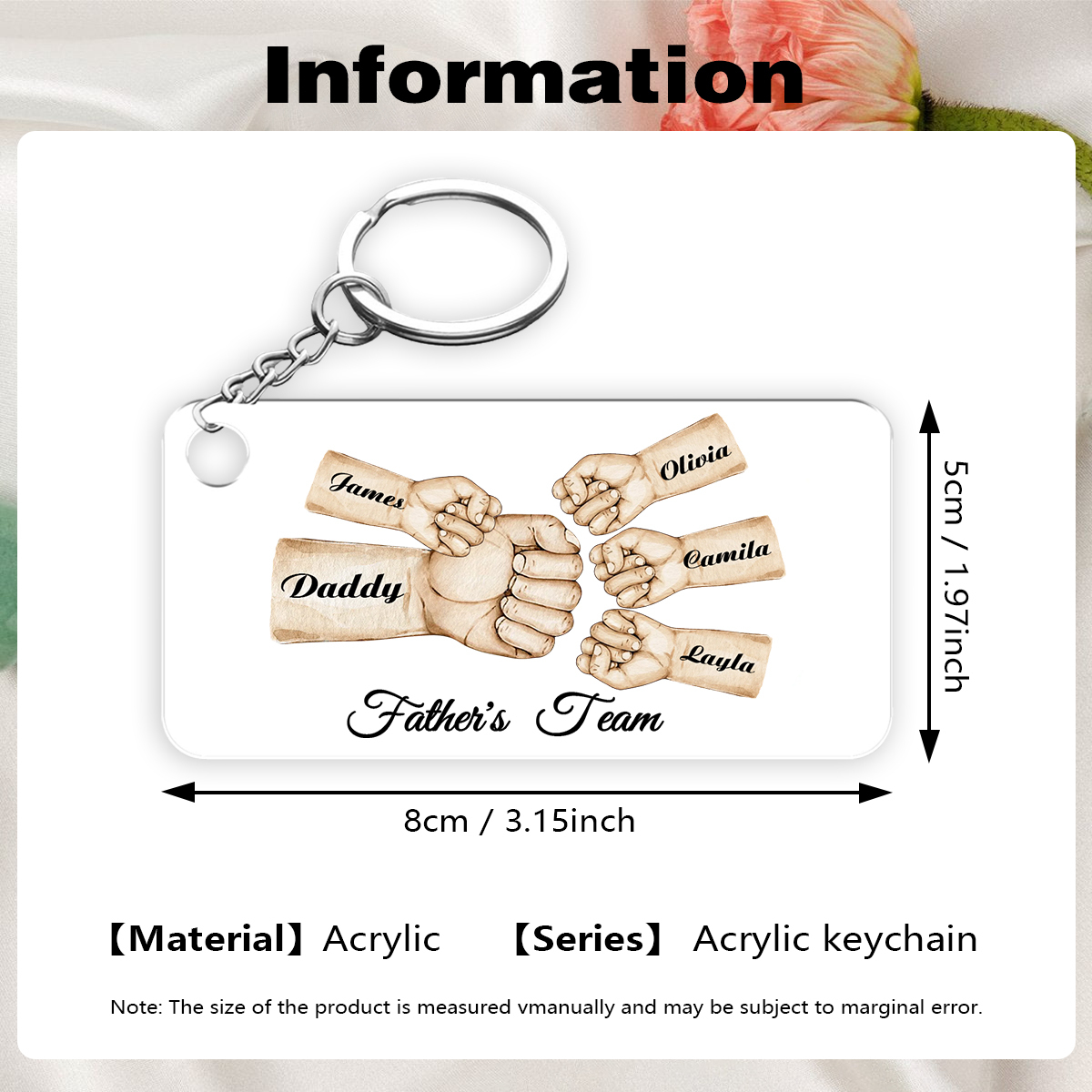 5 Names - Personalised Text & Name Acrylic Keychain Fist Bump Fathers Day Gifts for Dad/Grandpa-Jessemade AU