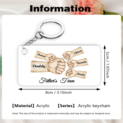 5 Names - Personalised Text & Name Acrylic Keychain Fist Bump Fathers Day Gifts for Dad/Grandpa-Jessemade AU