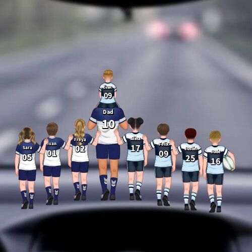 Personalised 2–9 Names Rugby Family Keyring Custom Acrylic Car Hanging Ornament | Father's Day Gift for Dad Grandpa-Jessemade AU