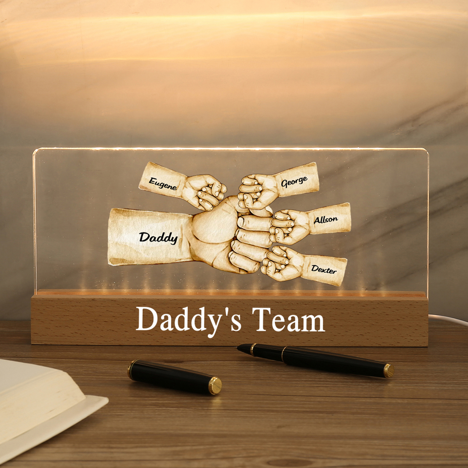 5 Names -  Personalised Name & Text Acrylic Night Light Custom Fist Bump LED Lamp Fathers Day Gifts-Jessemade AU