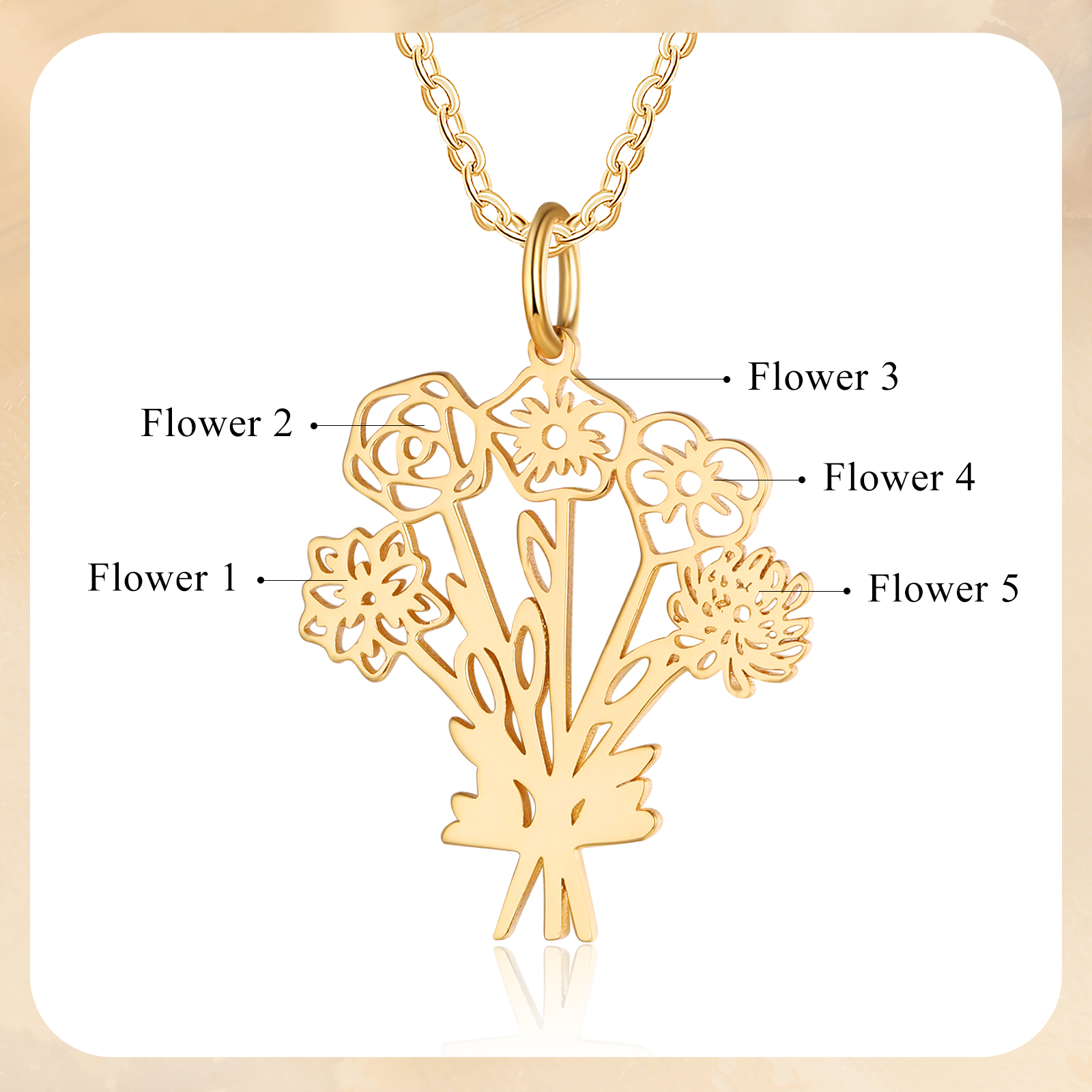 Personalised 5 Birthday Flowers Necklace Custom Pendant Necklace Gold Birthday Gift for Her-Jessemade AU