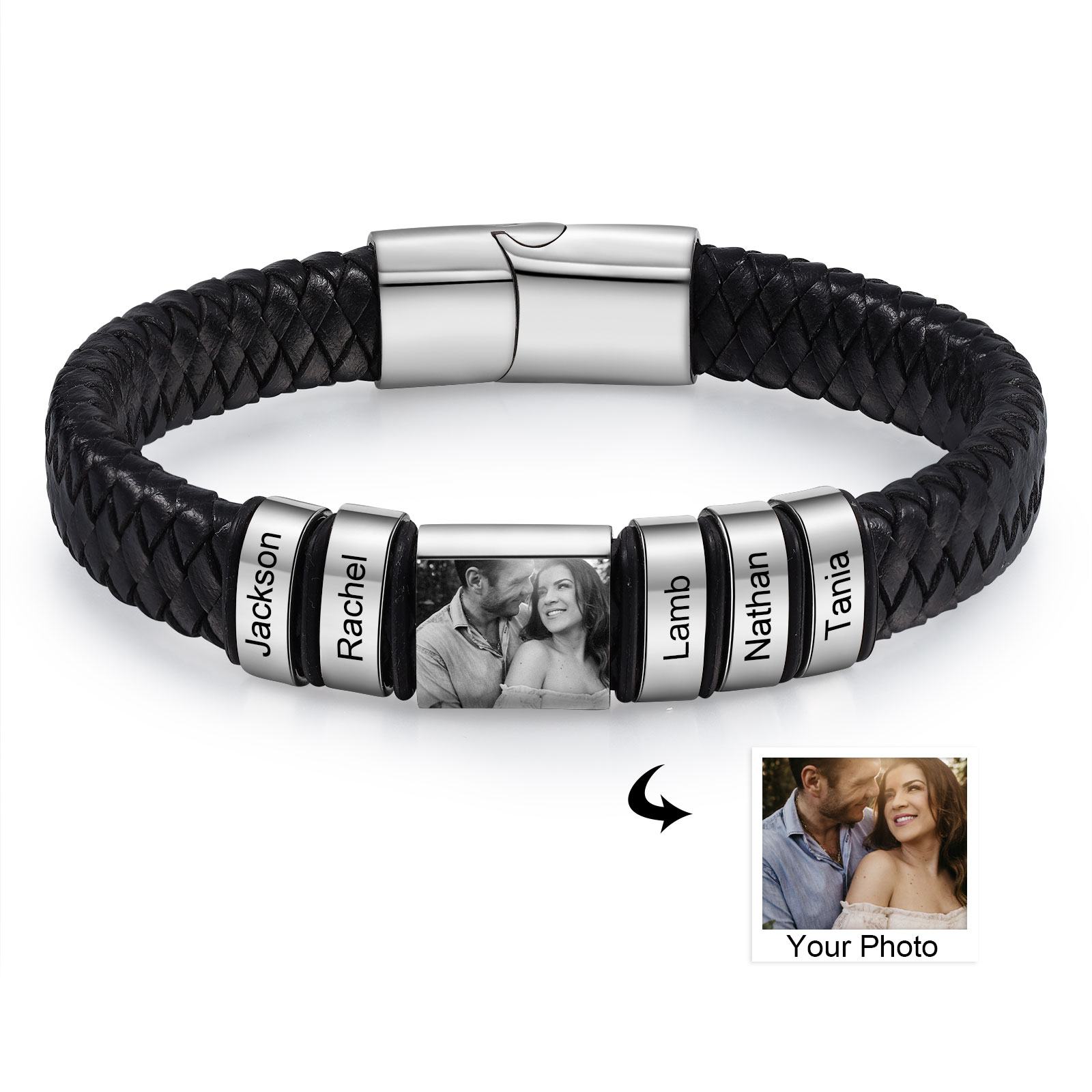 5 Names-Vintage Men's Bracelet Engraved Beads Leather Bracelet Gift for Father's Day