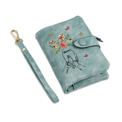 Personalised Wallet with flowers and a hand-in-hand design, with 3 to 6 names – for Mum/Grandma