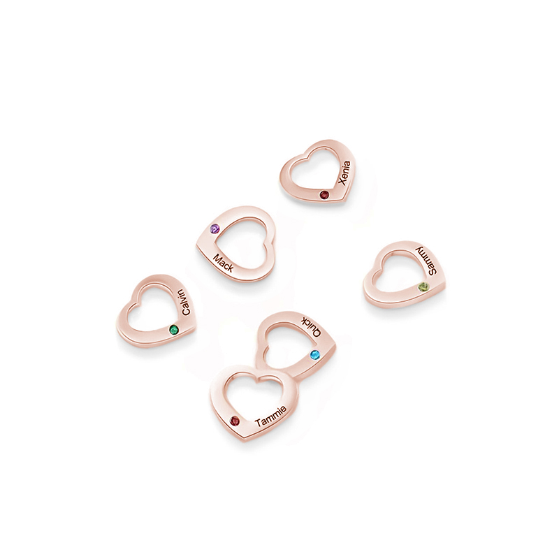 Engraved 1 Birthstone and 1 Name Heart Charm for Bracelet