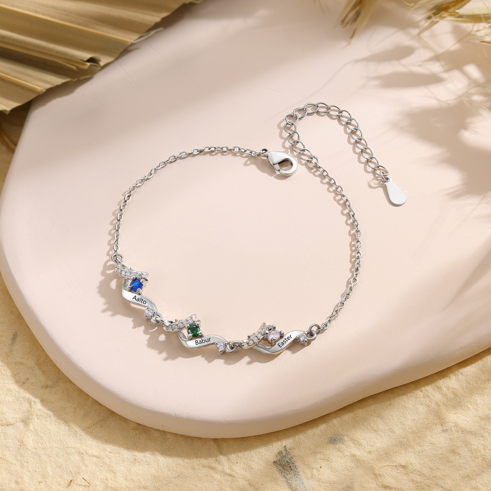 Personalised 2-5 Birthstone Names Bracelet  For Women