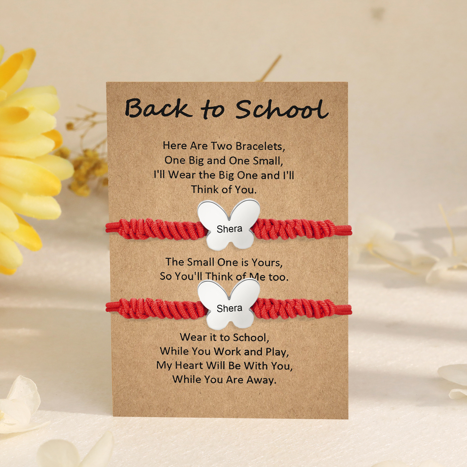 2 Pcs Butterfly Bracelet Set Custom 2 Names Adjustable Bracelets Back to School Gift for Daughter Granddaughter-Jessemade AU