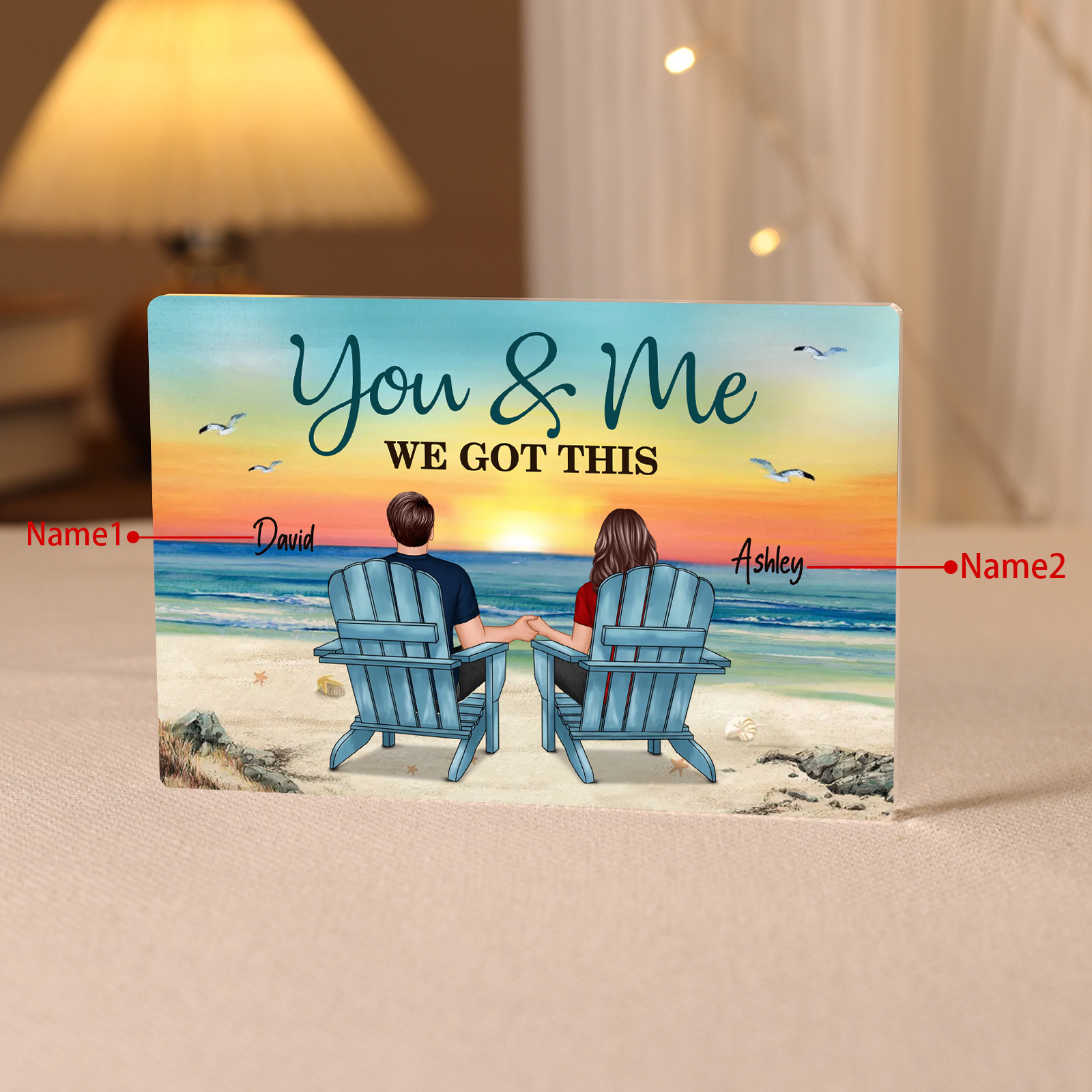 Personalised 2 Names Acrylic Rectangle Keepsake Couple Sitting Beach Acrylic Plaque - You & Me We Got This-Jessemade AU