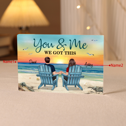 Personalised 2 Names Acrylic Rectangle Keepsake Couple Sitting Beach Acrylic Plaque - You & Me We Got This-Jessemade AU